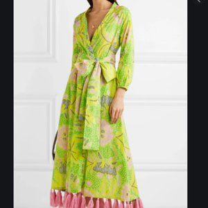 Rhode Resort Lena Tasseled Printed  Neon Green Cotton-voile Dress